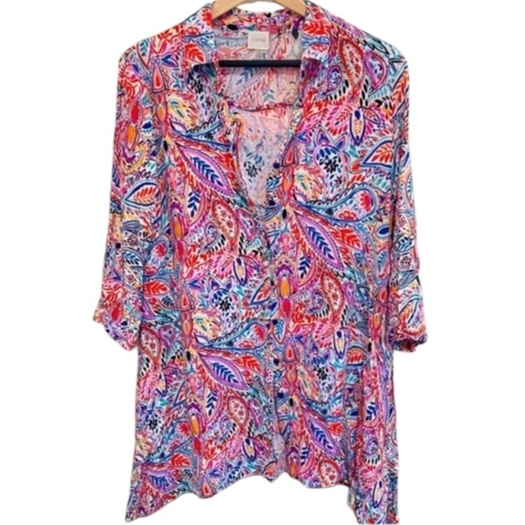 Cupio Bright Paisley Button-Up Dress | Beachy Cover-Up | Size Small - Picture 1 of 3